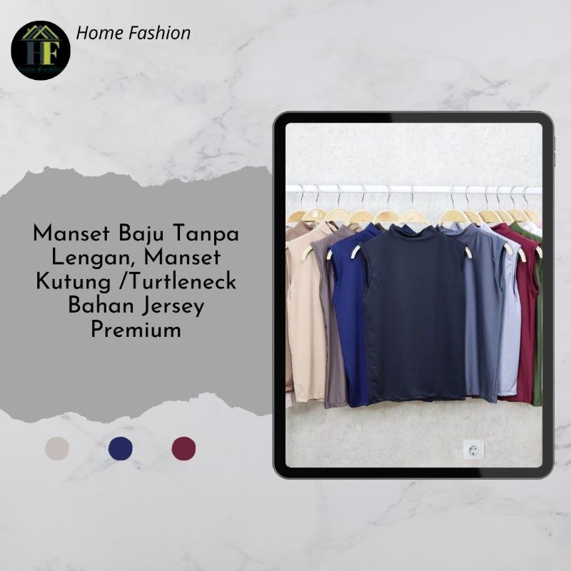Manset Baju Tanpa Lengan, Manset Kutung /Turtleneck Bahan Jersey Premium