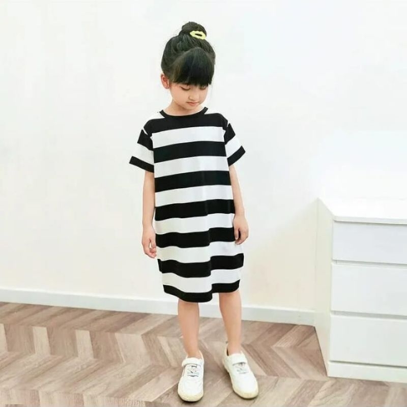 Dress Mini Korean Style Motif salur anak perempuan usia 1-12tahun