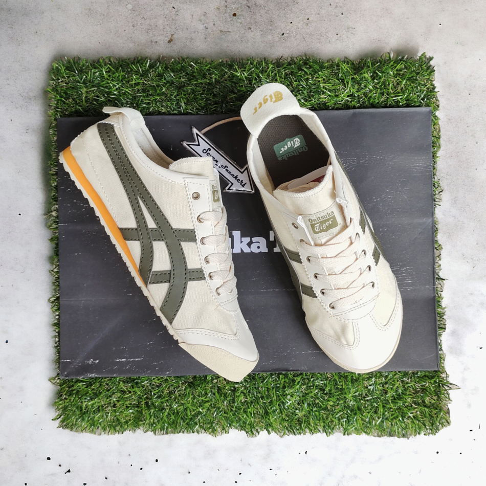 Sneakers Wanita Cream Green Orange Bahan Kanvas Tali