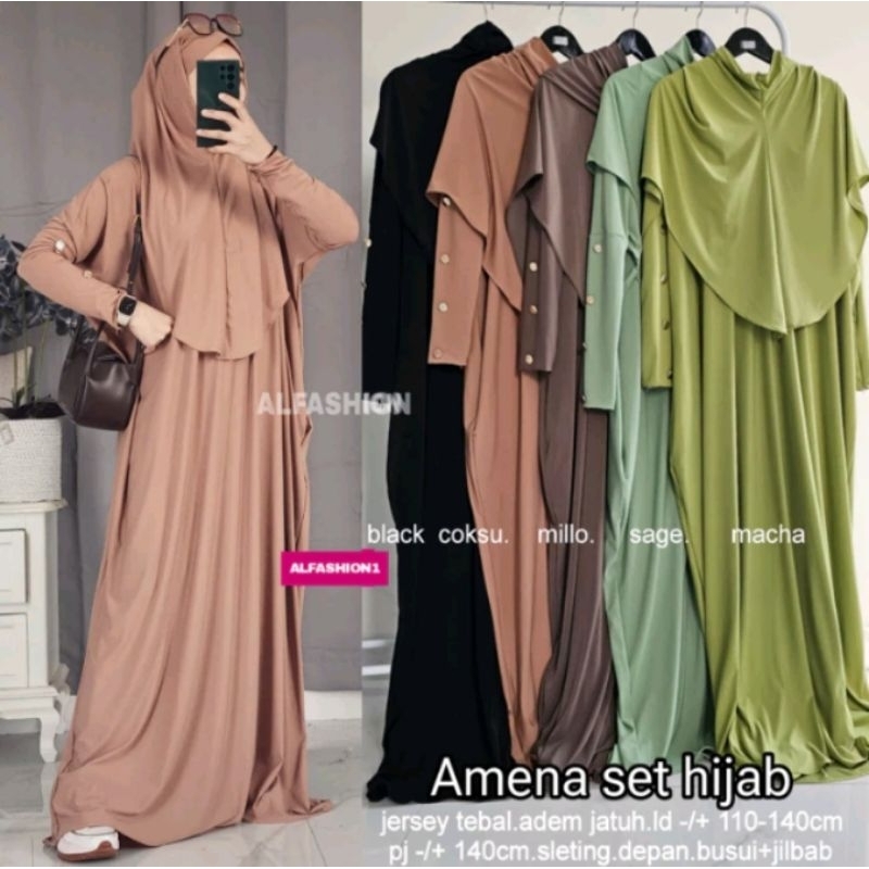 AMENA SET HIJAB GAMIS JERSEY PREMIUM