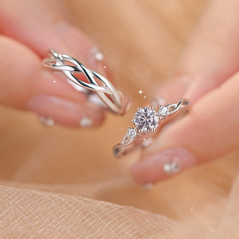 Cincin Couple  Perak Asli Cincin pasangan Cincin Tunangan Berlian cincin lamaran Cincin Titanium Wan