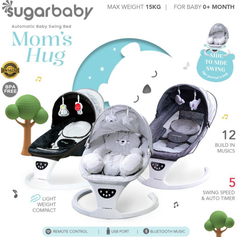 Oke Pr SWING BED SUGAR BABY HUG ME AUTOMATIC BABY K SERIES  MOMS HUG  AYUNAN BABY ELEKTRIK