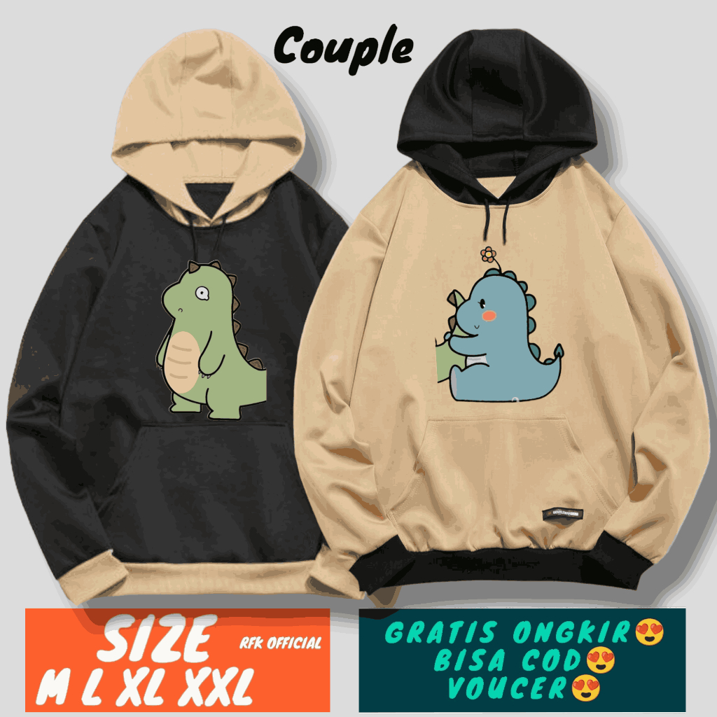 jaket couple Kartun lucu / jaket couple combie DINO terbaru / sweater couple / sweater couple pasang