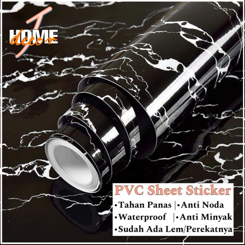 Wallpaper stiker motif marmer hitam salur meja lemari dapur waterproof anti minyak dan panas