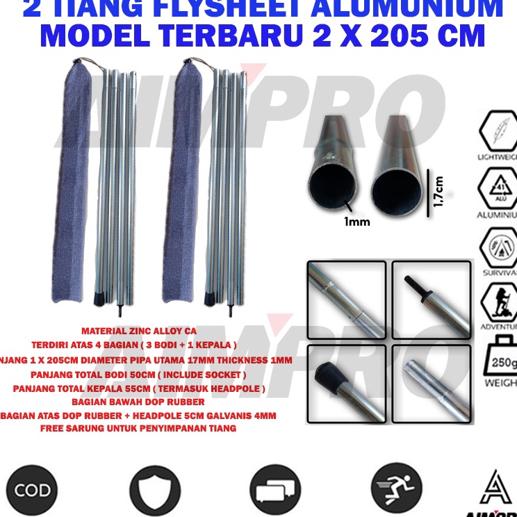 Aimpro Tiang Frame Flysheet Tenda ung Tiang Aluminium Ultralight