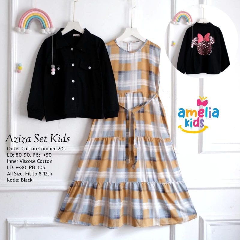 Setelan Dress Anak Perempuan Umur 8 Tahun - 12 Tahun, Azizah Set Kids Amelia Solo