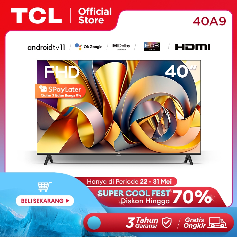 TCL 40 Inch Smart TV - Android 11 - FHD - Dolby Audio -  Google Play/Netflix/Youtube -  Wifi/Bluetooth/USB (Model: 40A9)