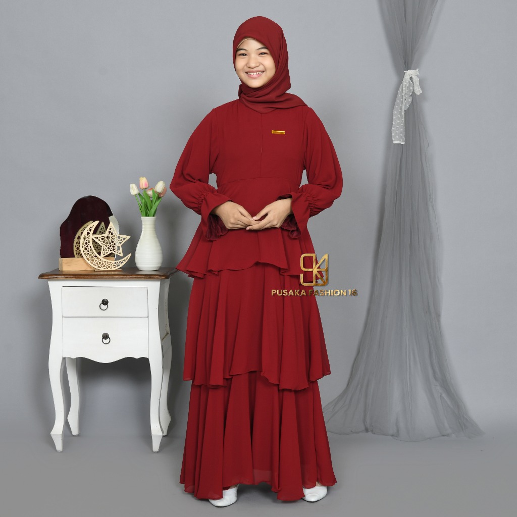 BEST SELLER ELSA GAMIS PESTA ANAK PEREMPUAN REMAJA TANGGUNG MUSLIM CERUTY UNTUK USIA 8 - 17 TAHUN
