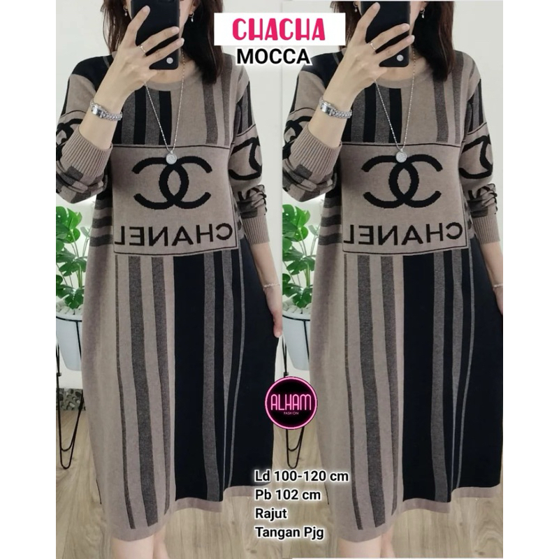 Chacha Tunik Rajut Import Stretch Motif Premium