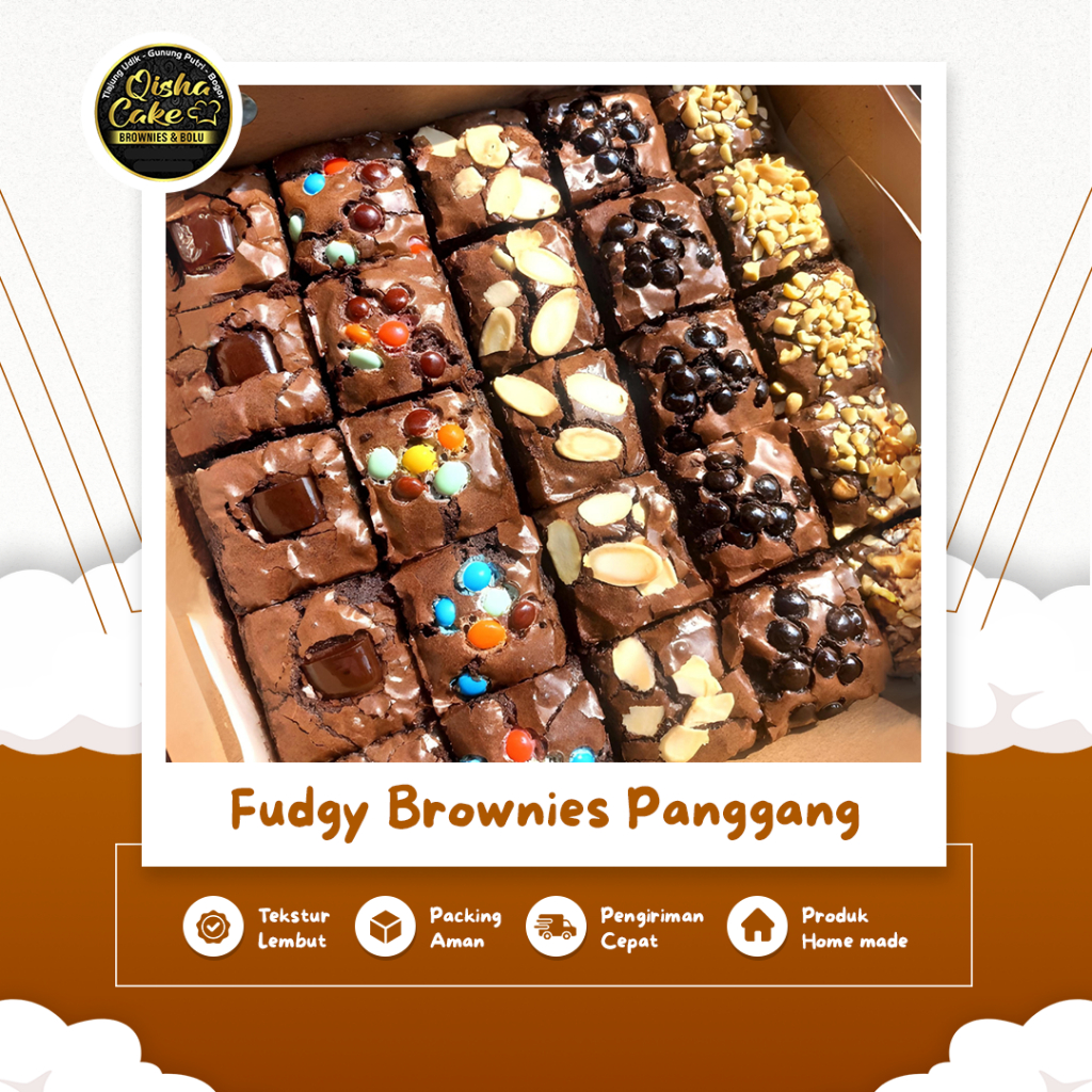 

Fudgy Brownies Panggang Sekat Ukuran 20x20cm Isi 25 Potong Dengan 5 Topping