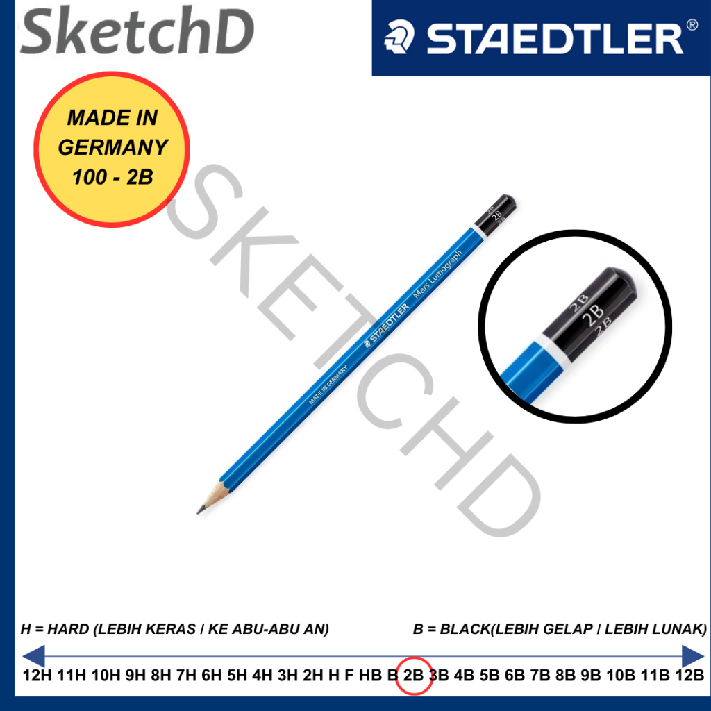 

Pensil 2B Staedtler Mars Lumograph Pencil 100-2B Biru