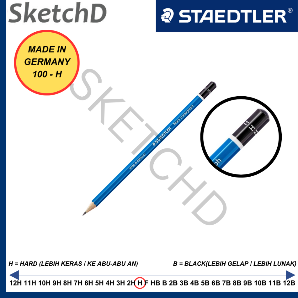 

Pensil H Staedtler Mars Lumograph Pencil 100-H Biru