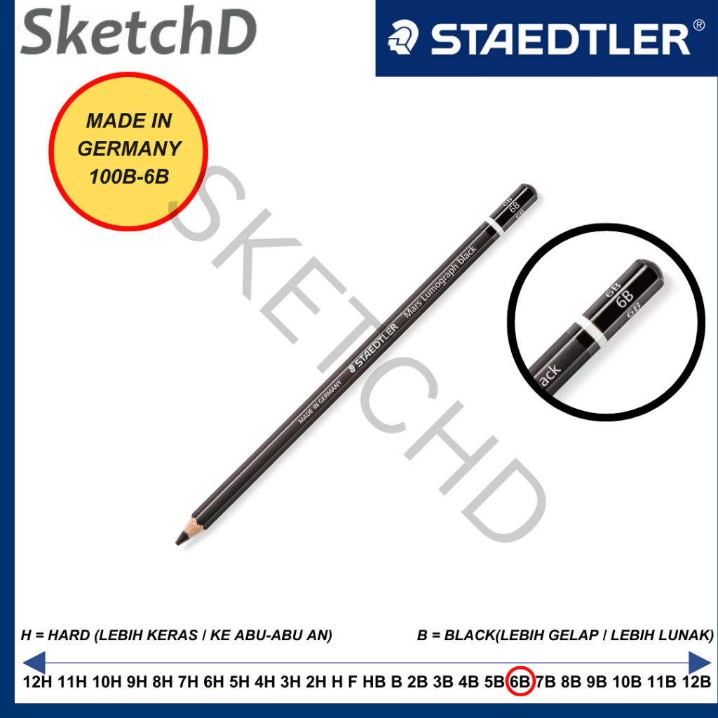 

Pensil 6B Staedtler Black Mars Lumograph Pencil 100B-6B Hitam sketsa gambar drawing school