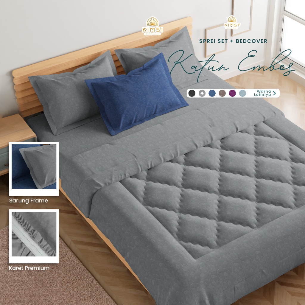 Sprei dan Bedcover Set Katun Polos Emboss Tinggi 30cm Premium Tebal Halus 120x200 160x200 180x200 20