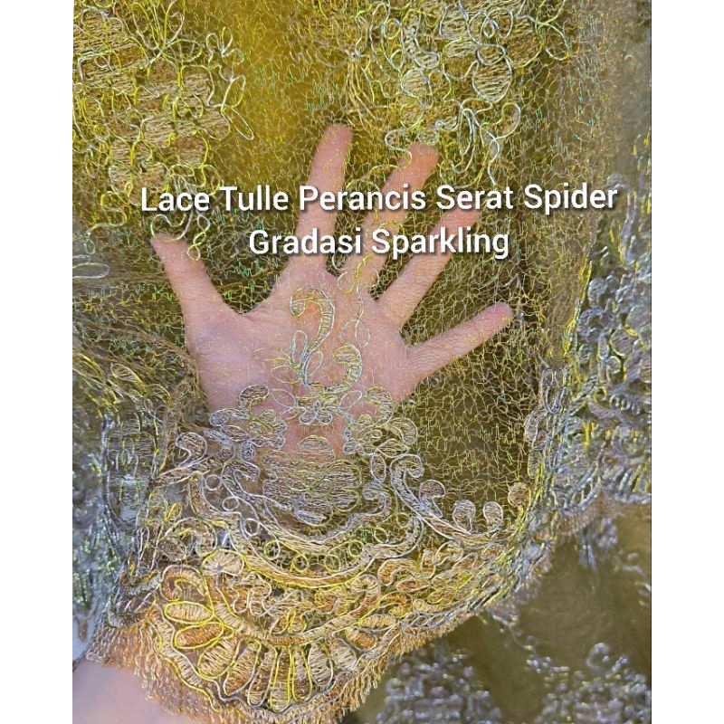 Lace Tulle Paris Gradasi Serat full Gliter Bordir Import 3d Bunga Tebal