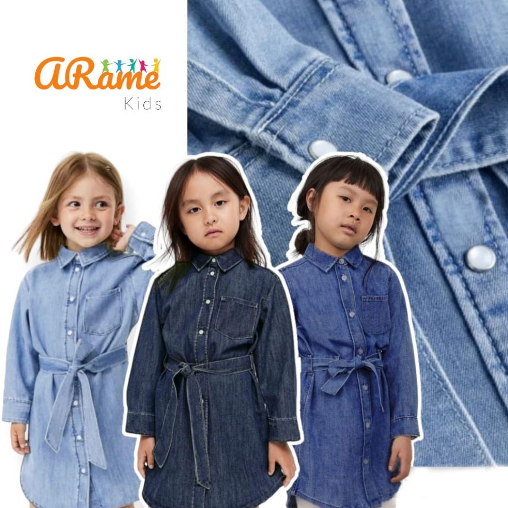 Arame - Dress Denim Jeans + Belt Anak Perempuan Tunik 3-8y