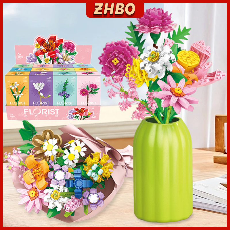 ZHBO Mainan Buket Bunga Bouquet Brick Kreatif Untuk Mainan Balok Puzzle Mainan Anak Perempuan