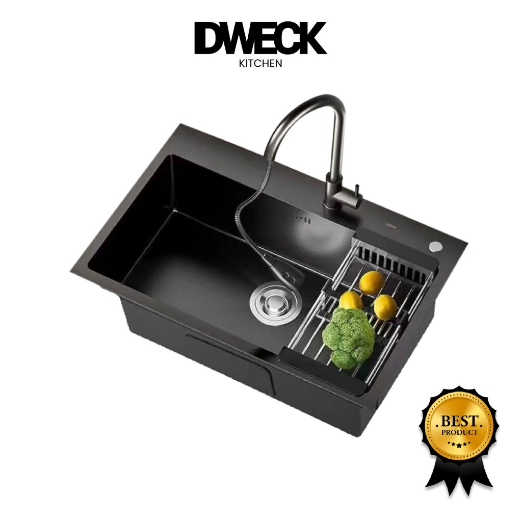 DWECK - Kitchen Sink Stainless Steel Black 1 Bowl Besar Paket Lengkap