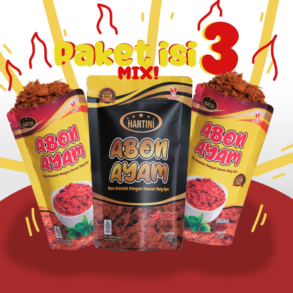 

Abon Ayam Hartini Abon Ayam 100% Daging Ayam Asli Paket 3 MIX Pouch 60gr