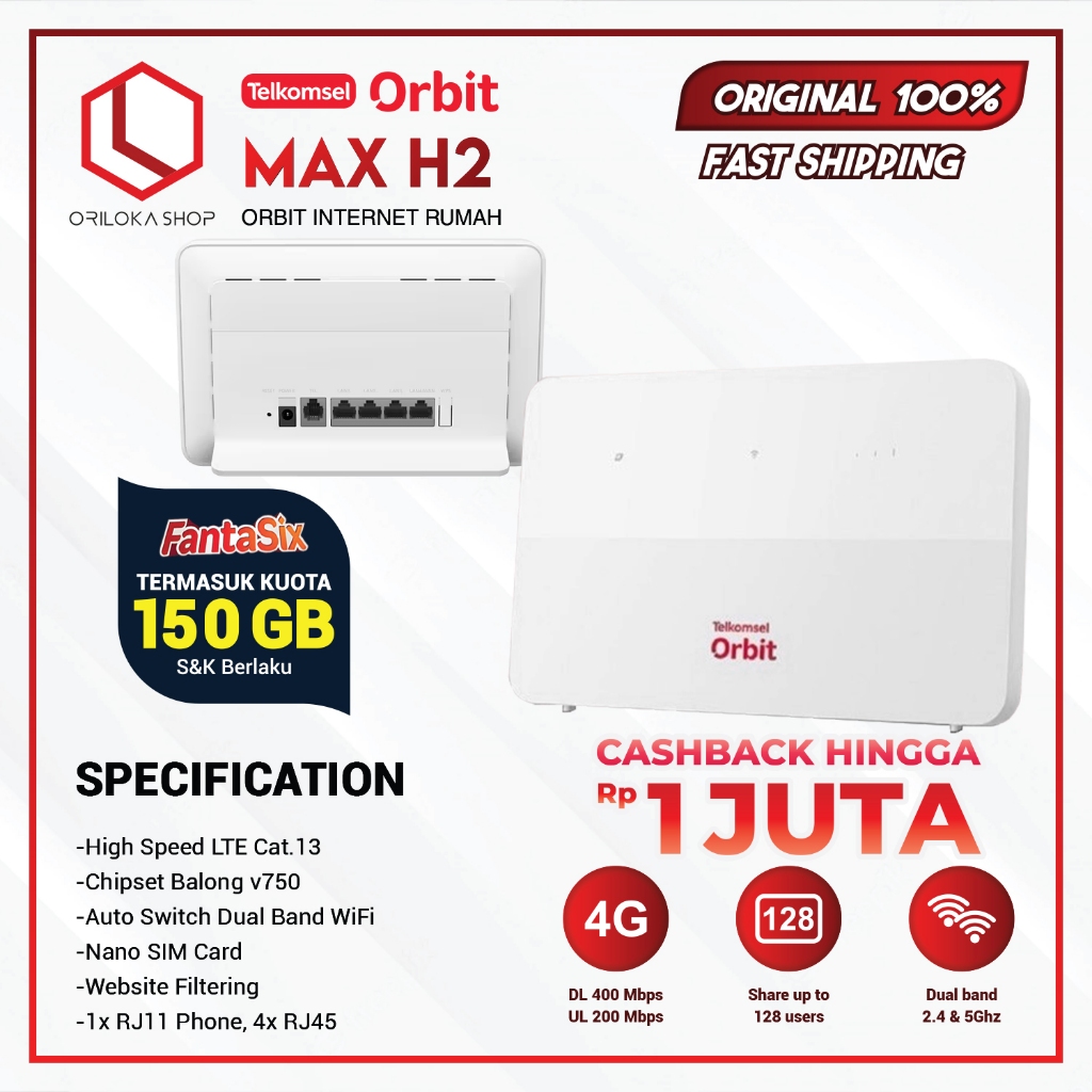 Modem Router Huawei B636 Telkomsel Orbit Max H2 Modem Wifi 4G Free Kuota