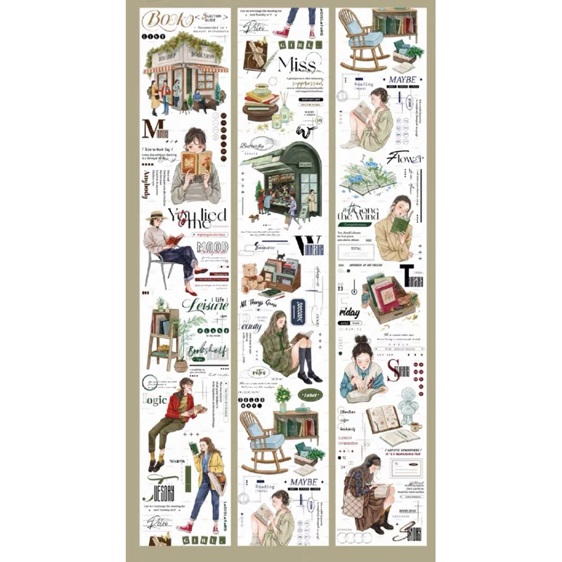 

Moodtape Book Time Washi Tape / Library journal Washi tape / sticker tema book atau library for journaling / Literary Sticker For Journaling