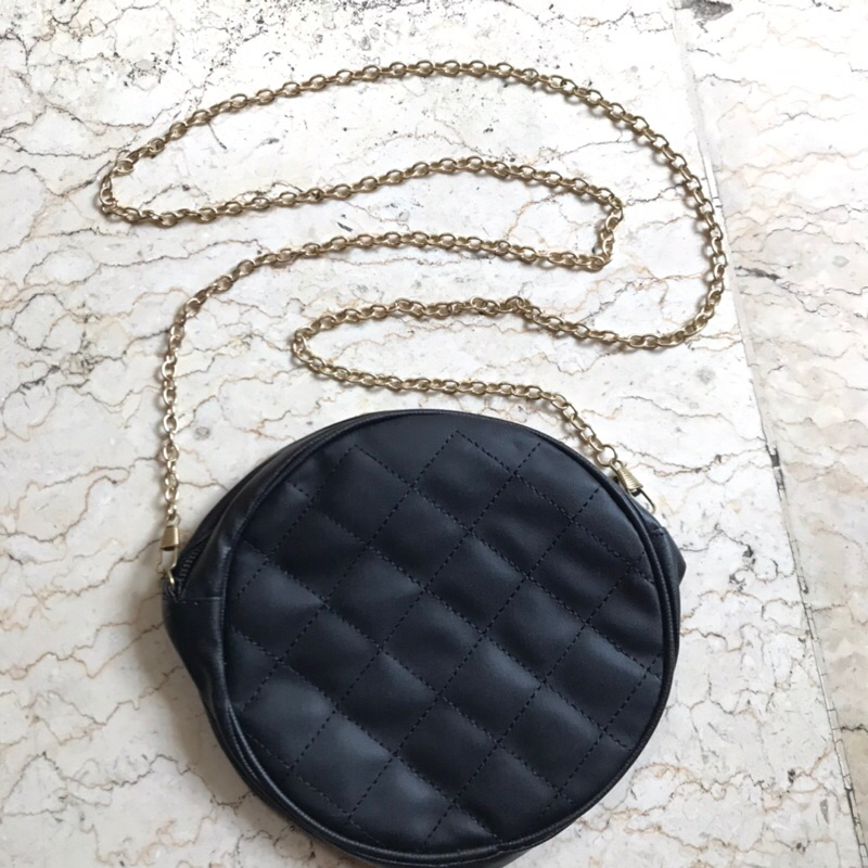 Tas wanita selempang rantai bulat pesta kulit sintetis pesta korea