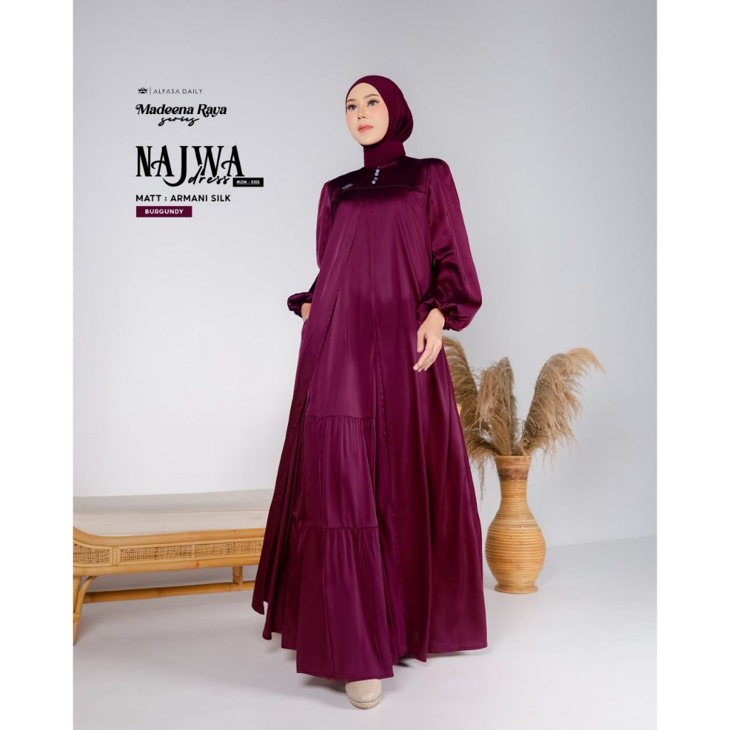 GAMIS NAJWA DRESS DRES MOM KIDS MOTIF POLOS SILK BUSUI MEWAH ARMANI SILK - Alfasa Daily