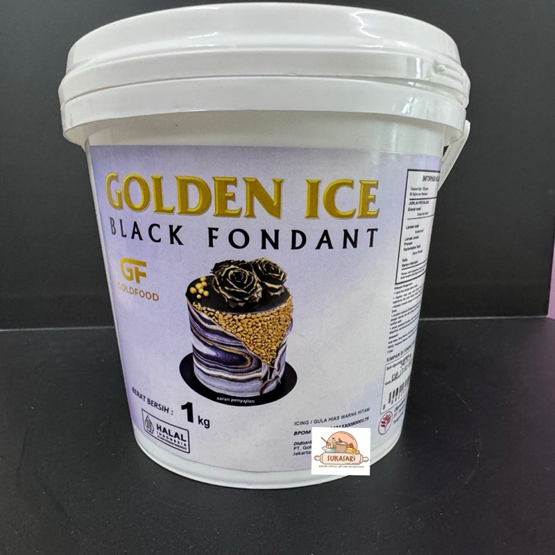 

Golden Ice Icing Fondant Black Hitam 1kg pail putih Fondan Gula dekorasi kue