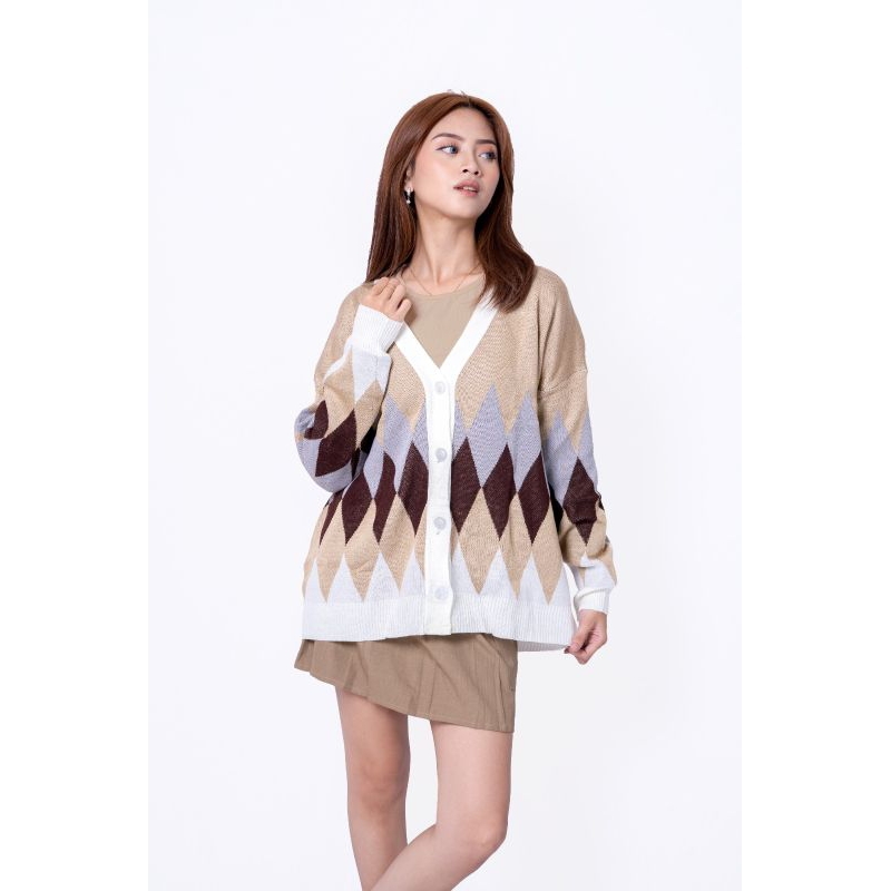 Jaehyun cardigan rajut oversize motif kotak korea style