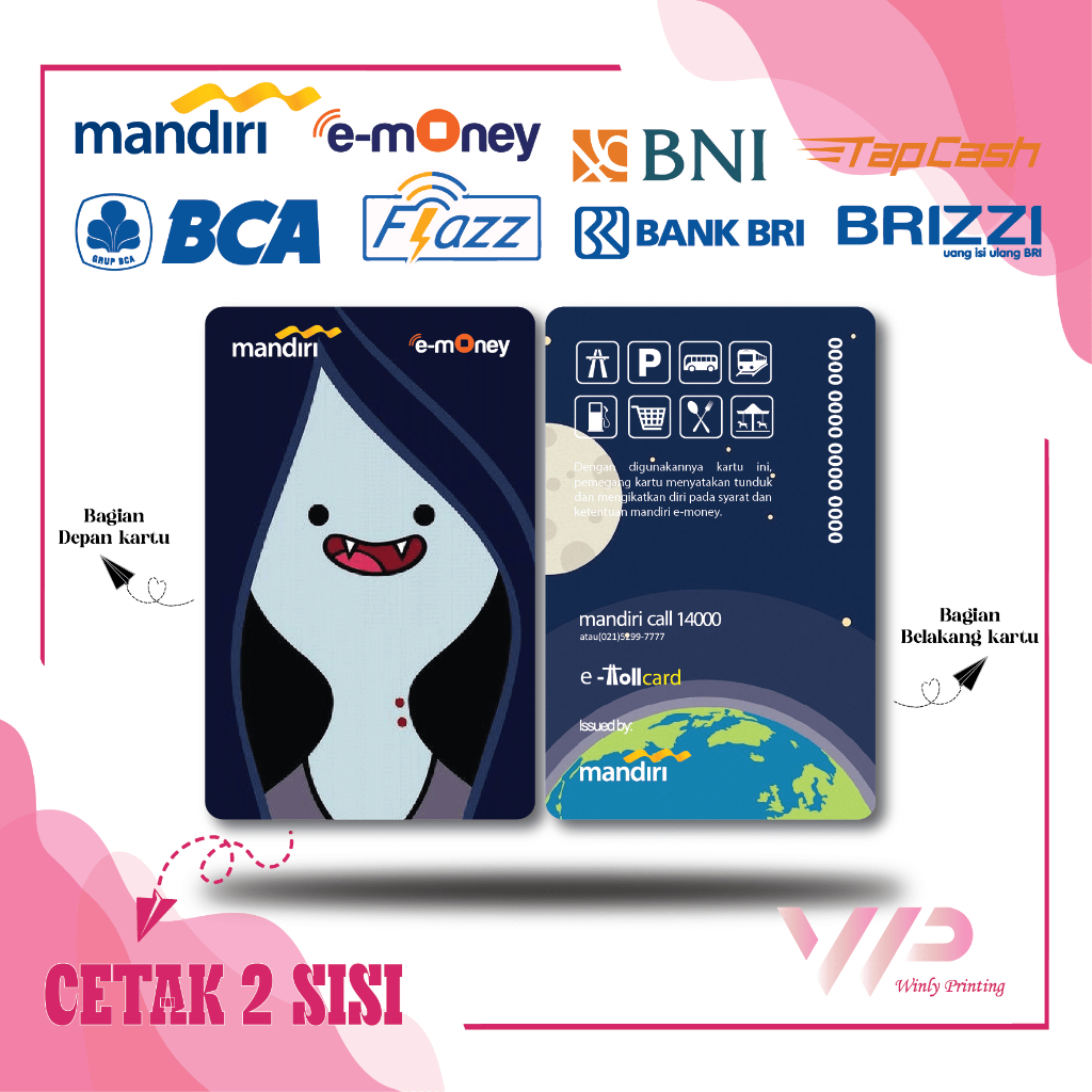 KARTU EMONEY KARTUN ADVENTURE TIME ETOLL MANDIRI FLAZZ BCA GEN 2 BNI TAPCASH BRIZZI BRI - 2 SISI