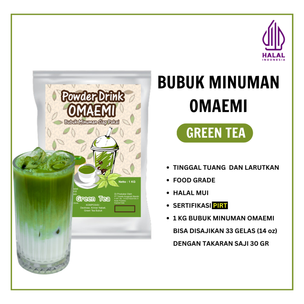 

BUBUK MINUMAN PREMIUM RASA GREEN TEA 1 KG | BPOM & HALAL