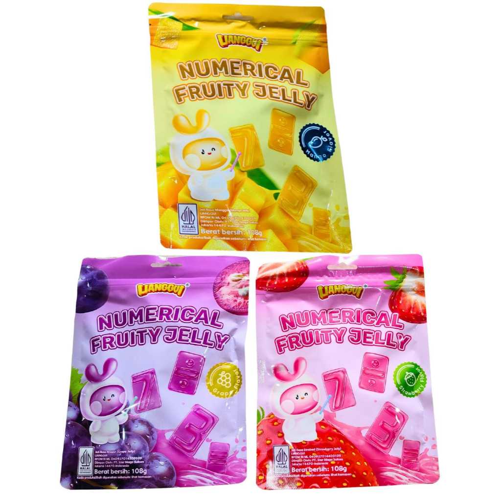 

LIANGGUI NUMERICAL FRUITY JELLY Permen Jelly Varian Rasa Mangga Strawberry Anggur 108g Halal