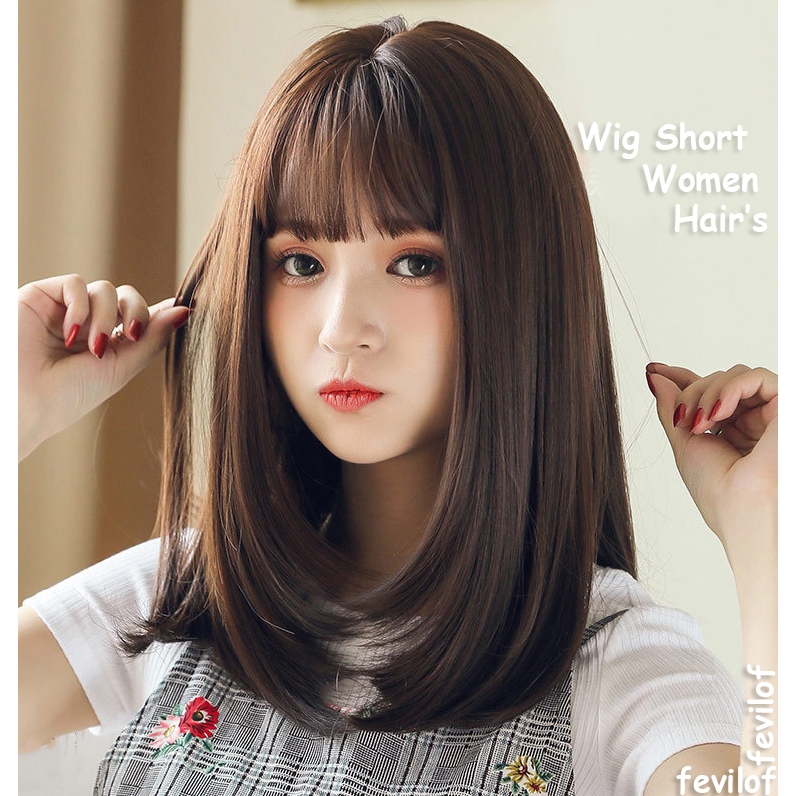 Wig Rambut Berponi Wanita Short Straight High Quality / Wig Rambut Panjang 40CM
