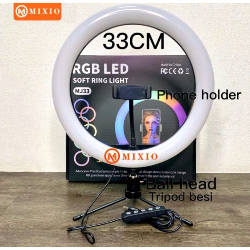 MIXIO Ring Light RGB 33CM + Tripod Besi Led Rainbow Video LED