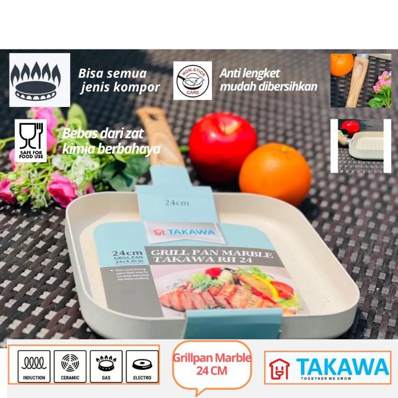 GRILL PAN MARBLE TAKAWA RH 24/GRILL PAN MARBLE ANTI LENGKET/GRILL PAN MARBLE SERBAGUNA