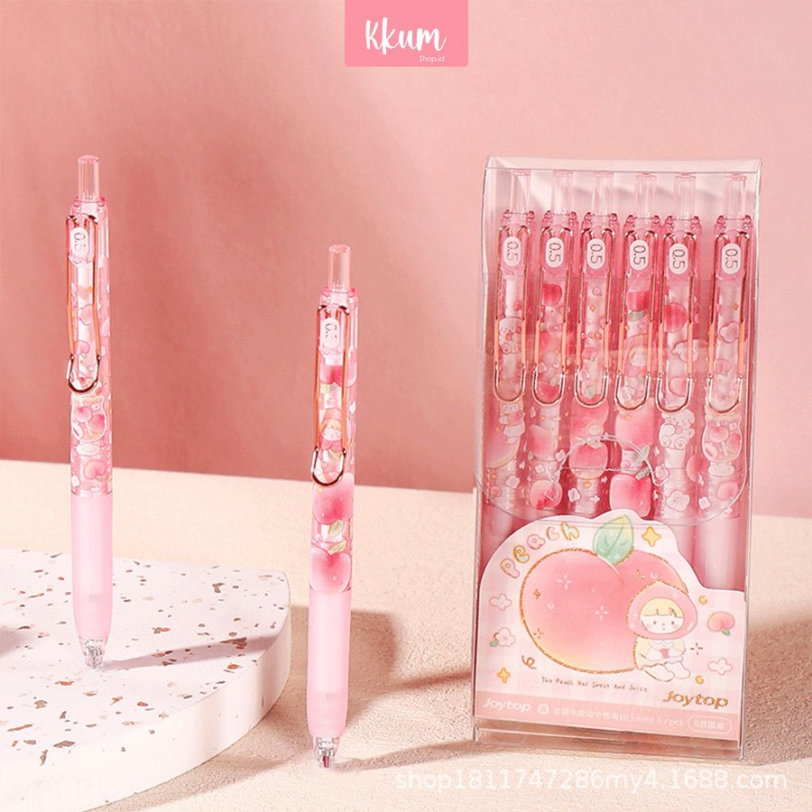 

6Pcs Pulpen Gel Mekanik Lucu Peach Pink