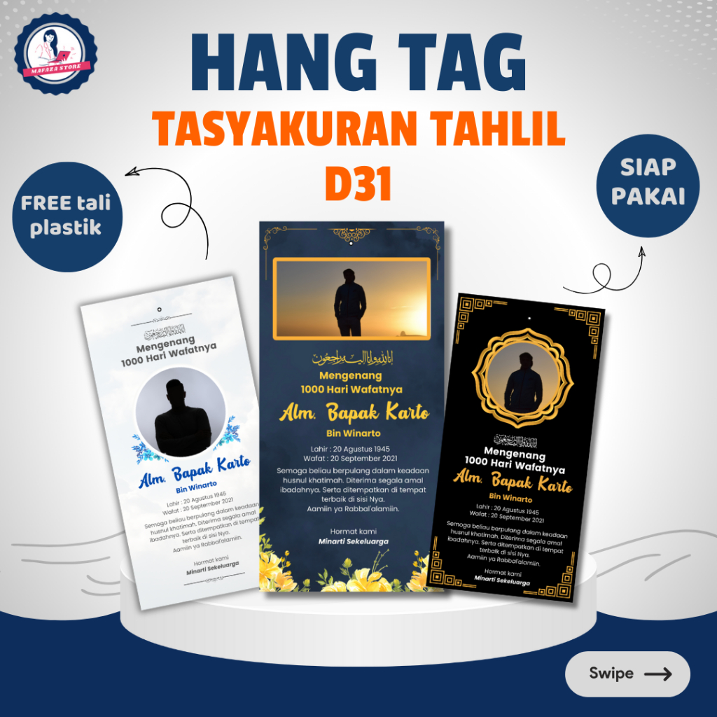 Hang tag tahlilan 40 hari 100 hari 1 tahun / Kartu ucapan berduka dan doa / Gantungan tas berkat men
