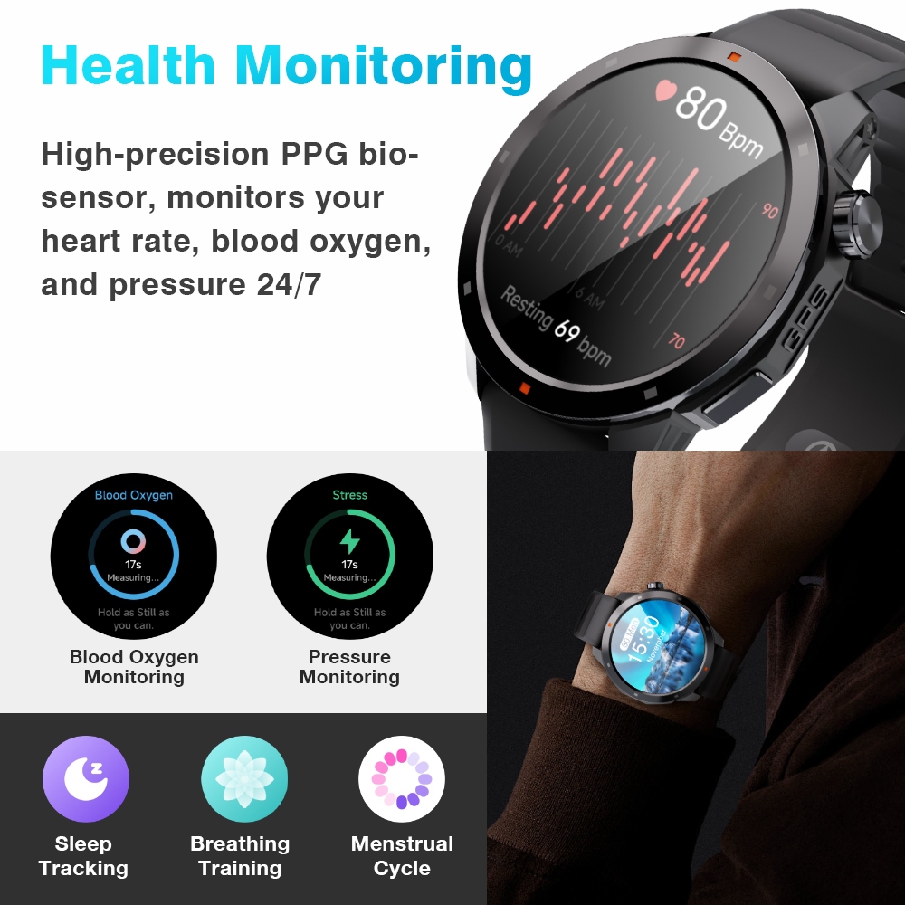 Aolon Navi R3 Jam Tangan Pria GPS Map Running Pace AOD Display Amoled Screen Smartwatch Stainless Steel 3ATM Waterproof Altitude-8