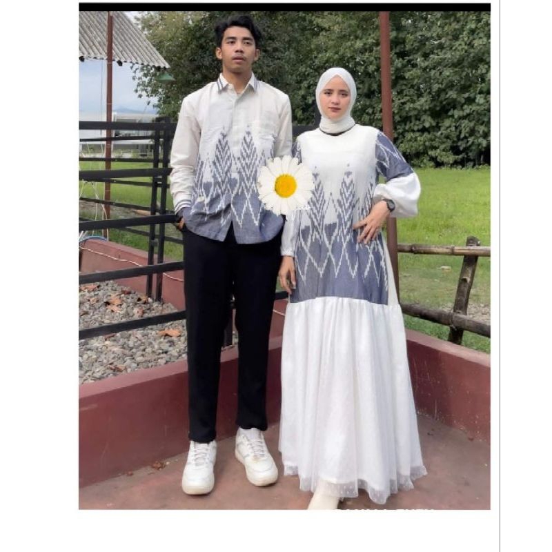 gamis tenun white charming couple - gamis tenun white charming - gamis anak - kemeja dewasa