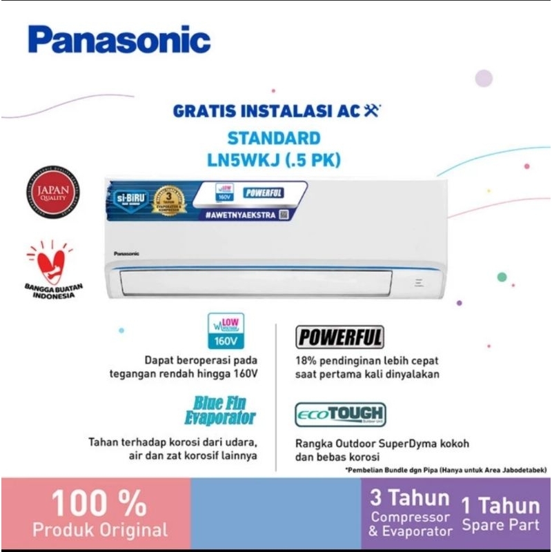 AC PANASONIC SI BIRU 1/2PK CS-LN5WKJ + PEMASANGAN