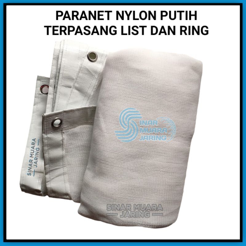 Paranet Nylon Nilon Putih 65%-75% Terpasang List Terpal Dan Ring/Jaring Peneduh Paranet/Jaring Paran