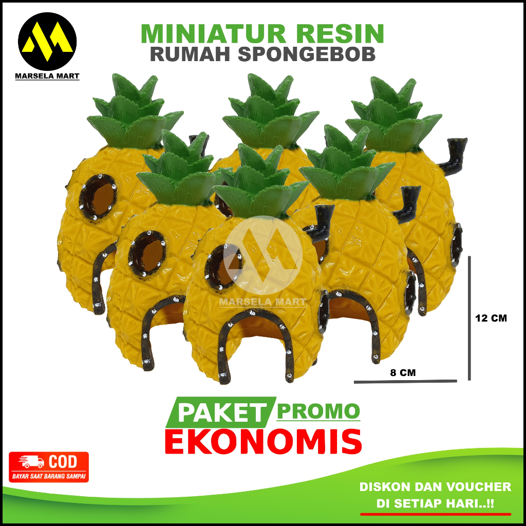 (isi 6) Hiasan Aquarium Rumah Spongebob Diorama Miniatur Resin Akuarium Aquascape Ornamen Ikan Hias