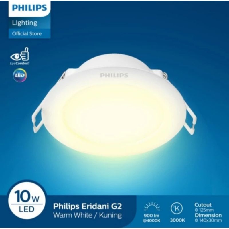Lampu LED Downlight PHILIPS Kuning Warm White 3000K 3.5 7 10 14 22 Watt 3 4 5 6 8 Inch