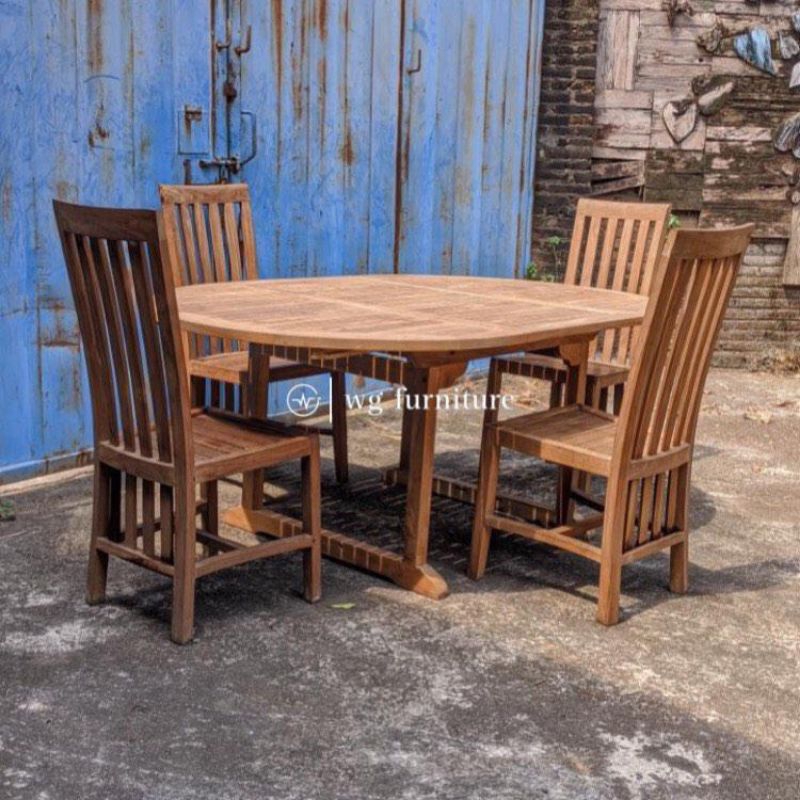 Set Meja Makan / Set Meja Restaurant / Set Meja Cafe Minimalis Kayu Jati Mentahan