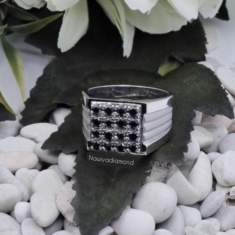 Cincin Berlian Hitam Pria Dilengkapi Surat Sertifikat Lab Memo Resmi