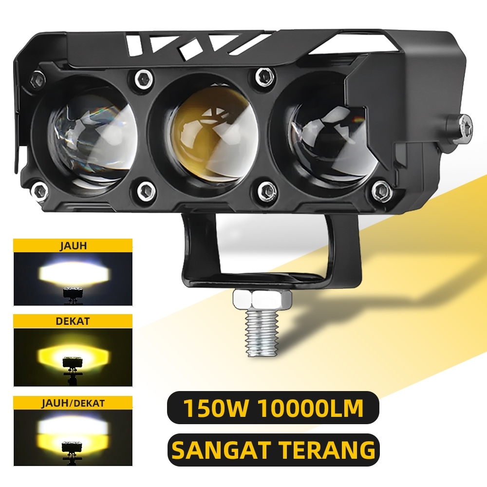 LAMPU TEMBAK LASER 3 MATA PUTIH KUNING 12 VOLT - 24 VOLT WATERPROF MOTOR DAN MOBIL TRUCK TRONTON