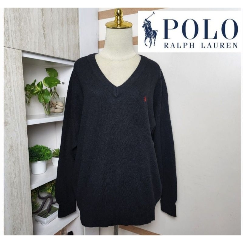 Polo ralph lauren black v neck knit sweater