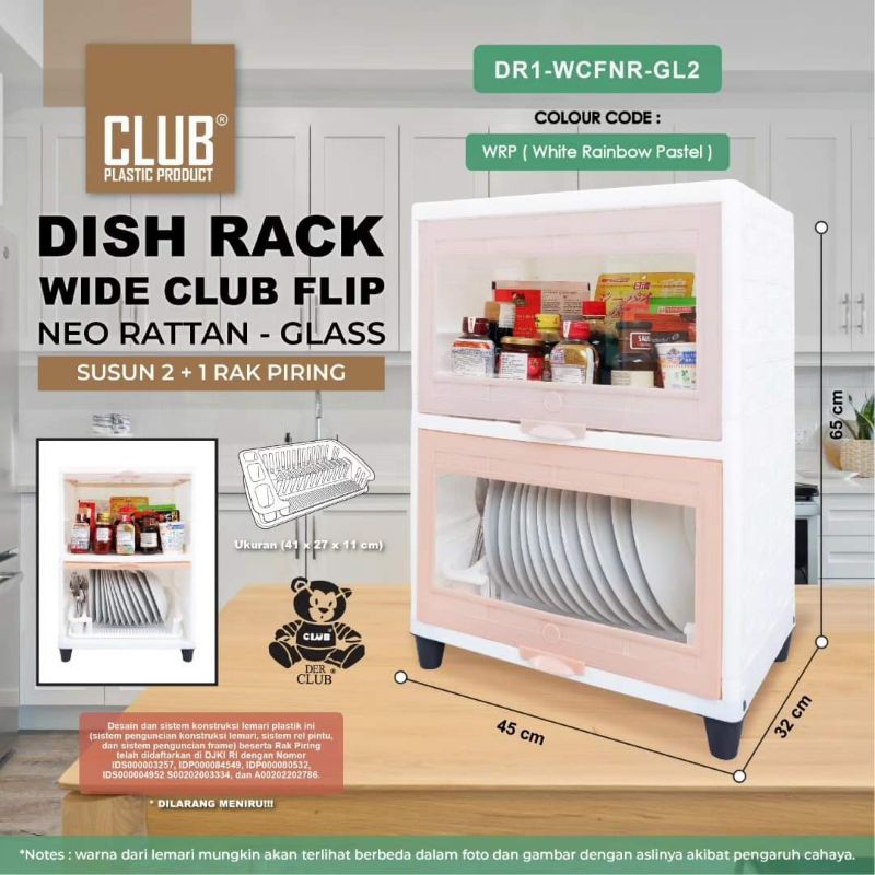 Club Dish Rack Wide Club Flip Neo Rattan - Glass Susun 2 Lemari Rak Piring Kaca Tingkat Wide Plastik