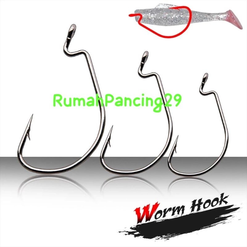 Kail Pancing, Mata Pancing Worm Hook Carbon 1/0,  2/0, 3/0, 4/0, 5/0, minimal beli 10rb baru dikirim