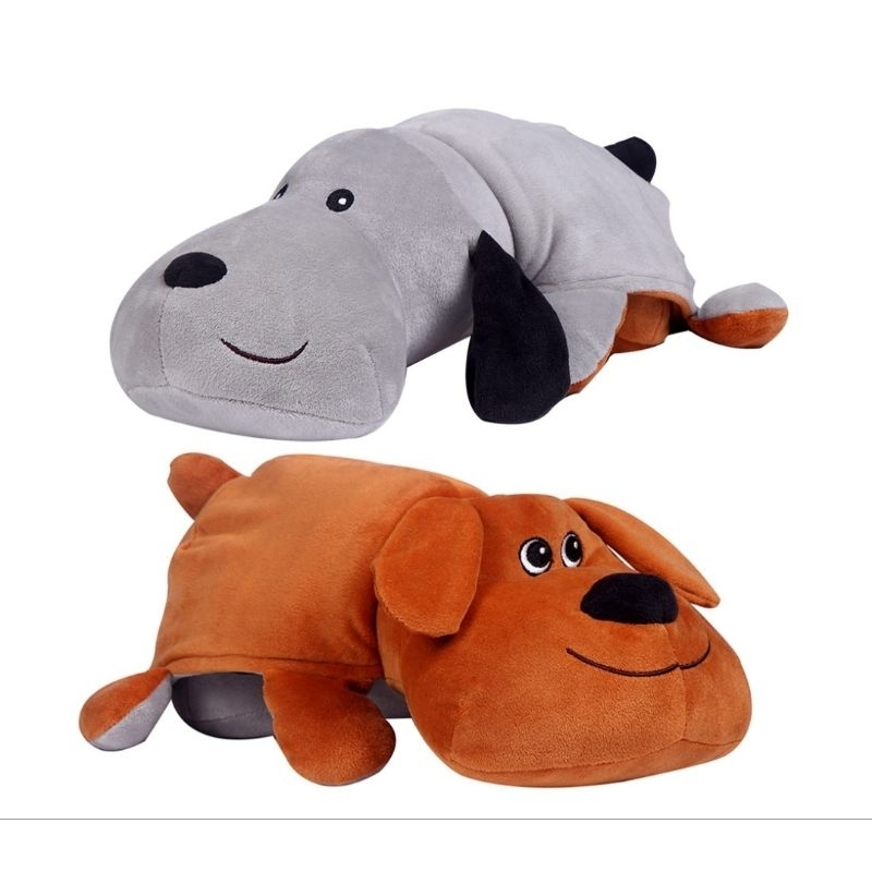MINISO 2 IN 1 PLUSH TOY BROWN DOG & GREY / MAINAN BONEKA ANJING BOLAK BALIK